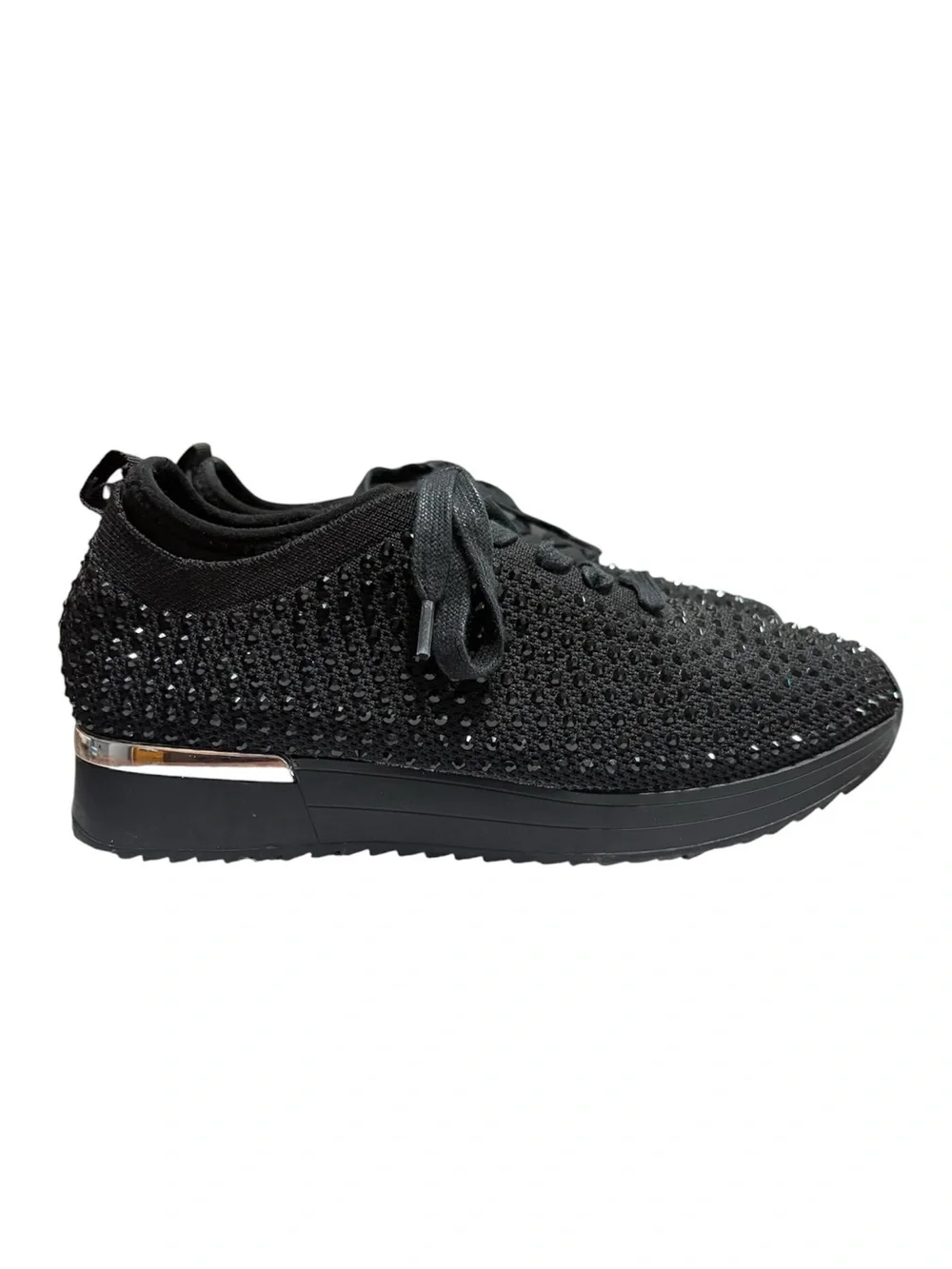 Reaction Kenneth Cole Cameron Rhinestone Lace-Up Black Sneaker Women US 7 EU 37